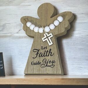 Angel Home Decor Freestanding Wood Inspirational Religious Cross 7.5 in